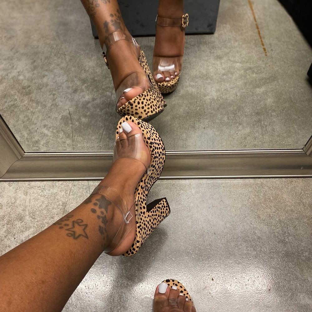 Cheetah print Clear Strap Clog Heels